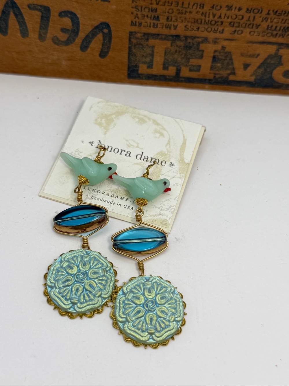 Lenora Dame Aqua Bird & Blue Medallion Drop Earrings Anthropologie